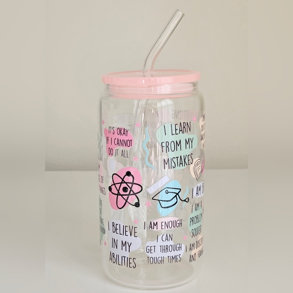 Student Daily Affirmations 16oz Clear Beer Can Glass Cup - Picture 4 of 5